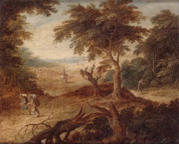 unknow artist A wooded landscape with travellers and a horseman on a track Sweden oil painting art